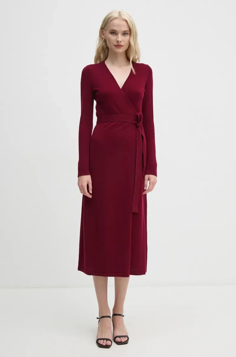 DIANE VON FURSTENBERG rochie din lana culoarea bordo