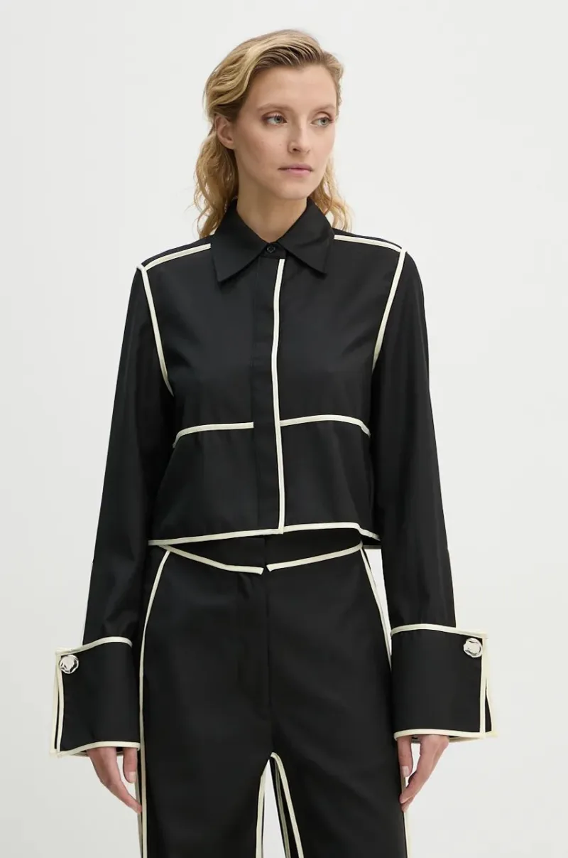 Day Birger et Mikkelsen cămașă de lână Tessa - Refined Suiting Blend culoarea negru