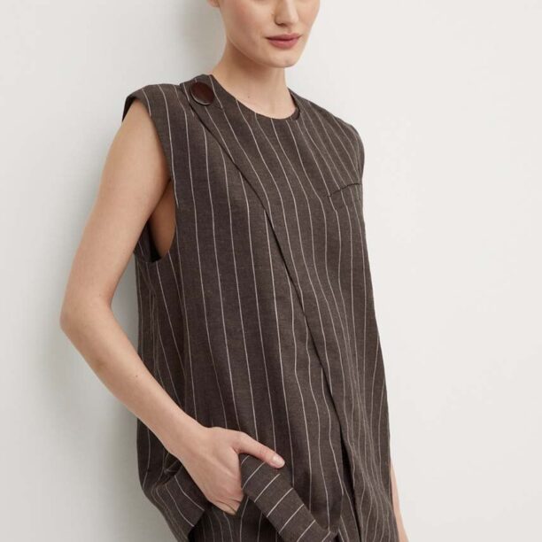 Day Birger et Mikkelsen vestă de in Enid - Casual Linen Stripe culoarea maro