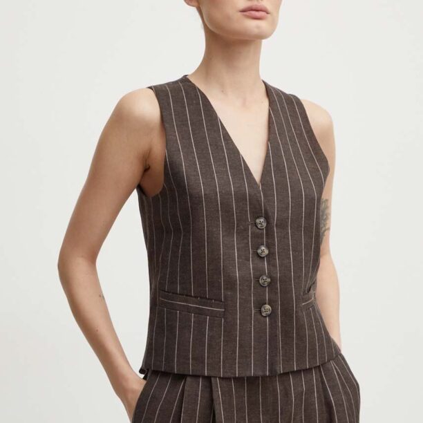 Day Birger et Mikkelsen vestă de in Frida - Casual Linen Stripe culoarea maro