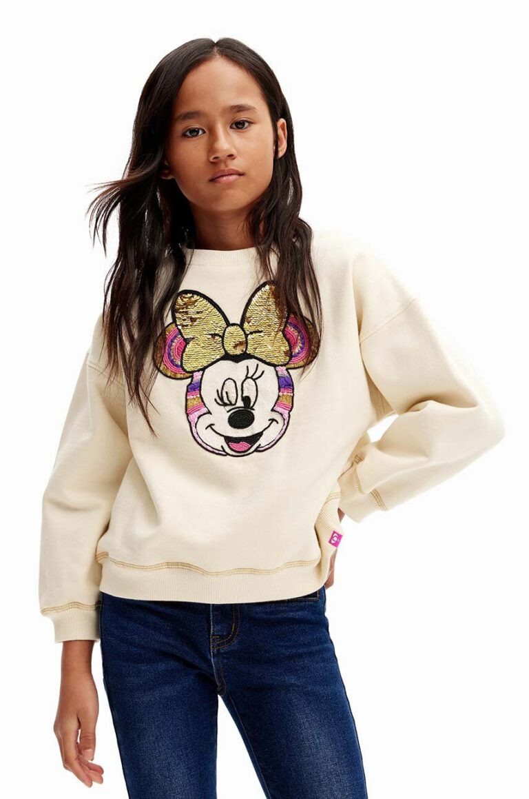 Desigual hanorac de bumbac pentru copii MICKEY MOUSE culoarea bej