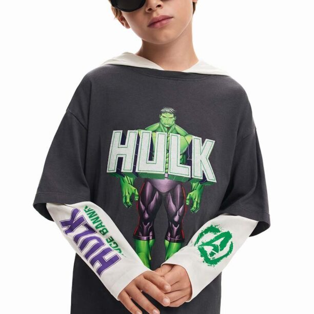 Desigual longsleeve din bumbac pentru copii HULK culoarea gri