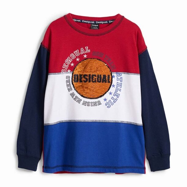 Desigual longsleeve din bumbac pentru copii culoarea albastru marin