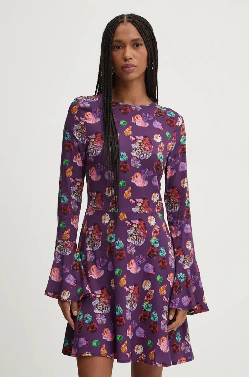 Desigual rochie FLOWER SCRIBB culoarea violet