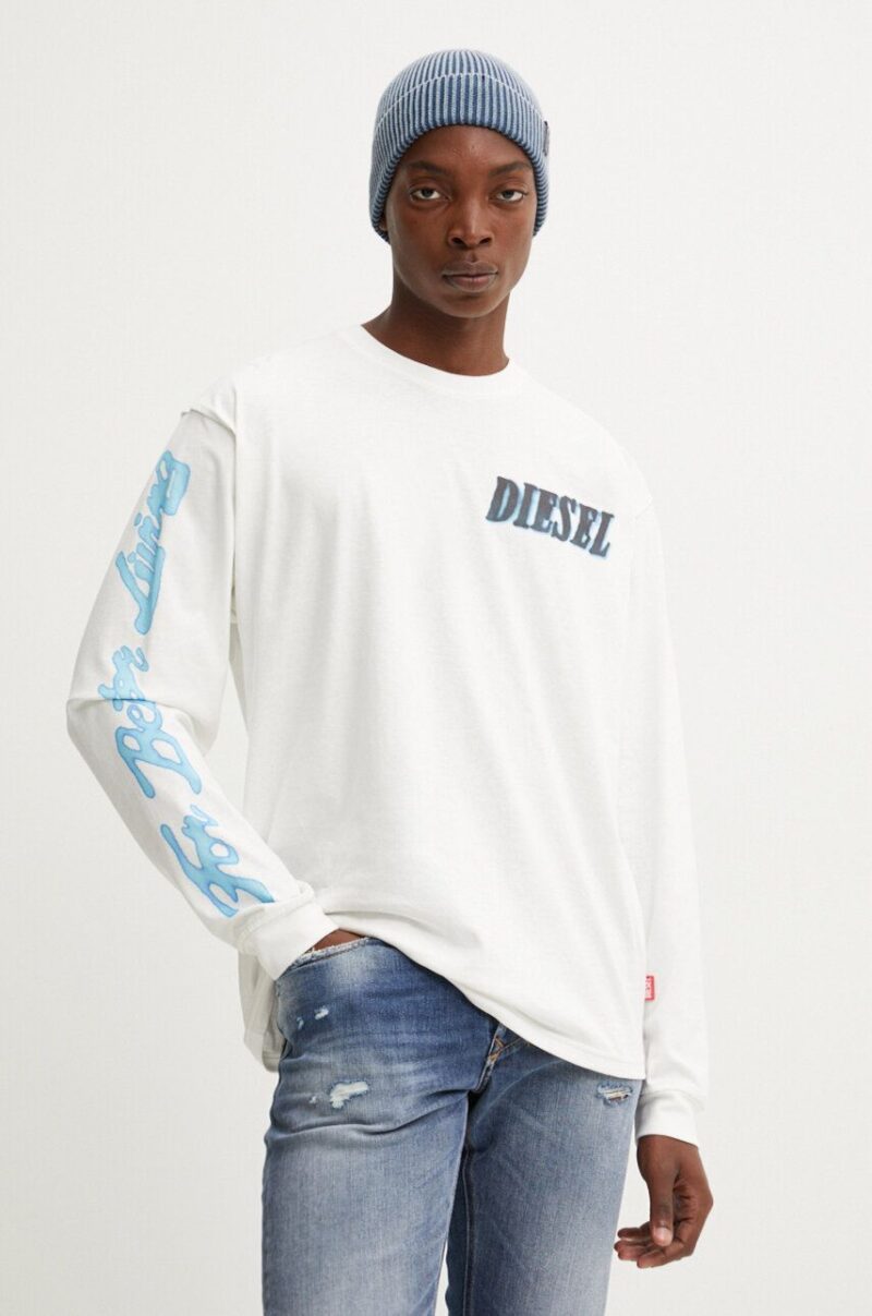 Diesel longsleeve din bumbac T-BOXT-LS-Q15 culoarea bej