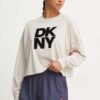 Dkny longsleeve din bumbac culoarea bej