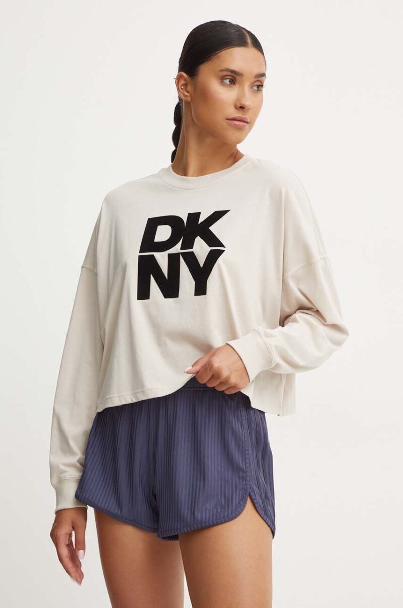 Dkny longsleeve din bumbac culoarea bej