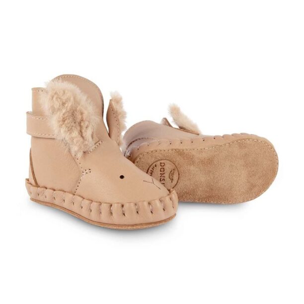 Donsje incaltaminte din piele pentru bebelusi Kapi Exclusive Booties Fluffy Bunny culoarea portocaliu