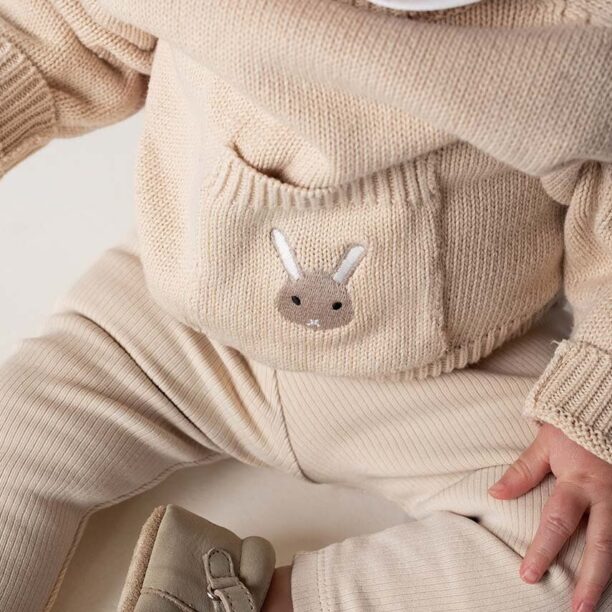 Donsje pulover din bumbac pentru bebeluși Loeke Sweater Bunny culoarea bej