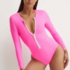 Drivemebikini costum de baie dintr-o bucată 1980 Onepiece culoarea roz