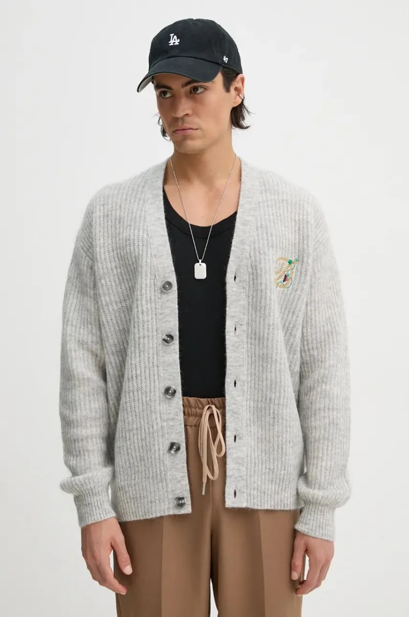 Drôle de Monsieur cardigan din lana Le Cardigan D Raisin culoarea gri