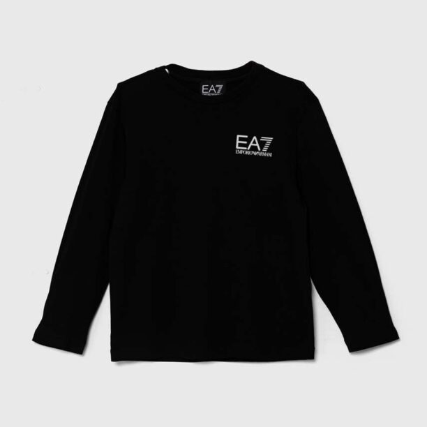 EA7 Emporio Armani longsleeve din bumbac pentru copii culoarea negru