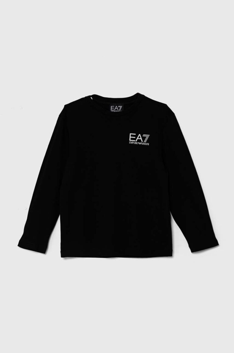 EA7 Emporio Armani longsleeve din bumbac pentru copii culoarea negru