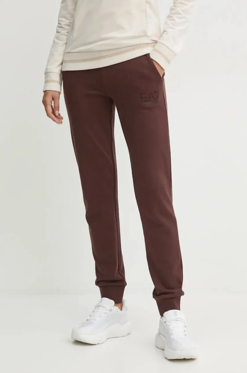 EA7 Emporio Armani pantaloni de trening culoarea maro