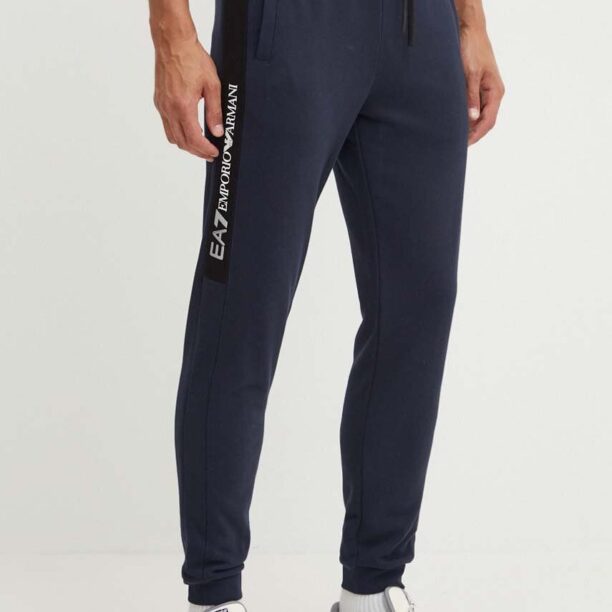 EA7 Emporio Armani pantaloni de trening din bumbac culoarea albastru marin