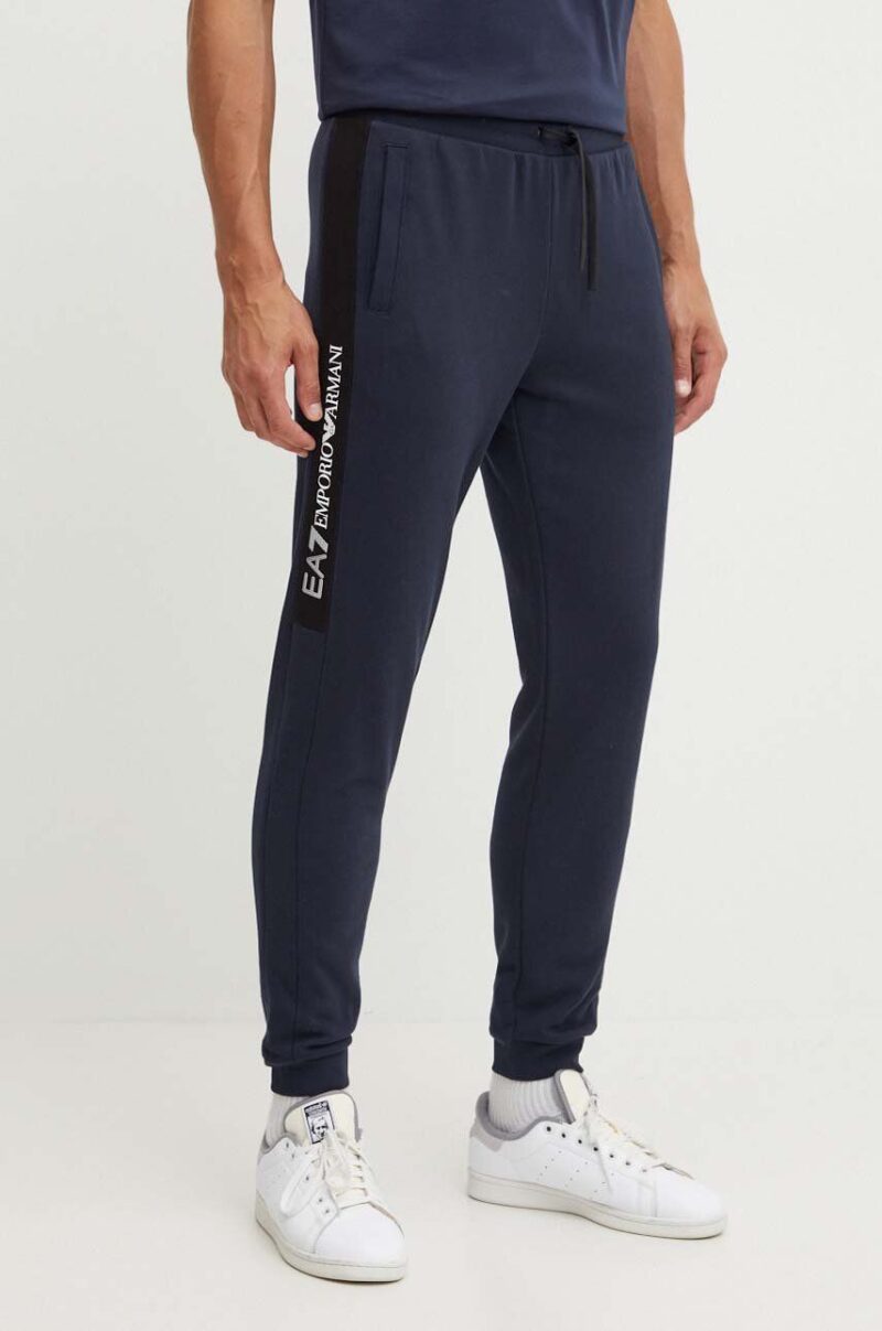 EA7 Emporio Armani pantaloni de trening din bumbac culoarea albastru marin