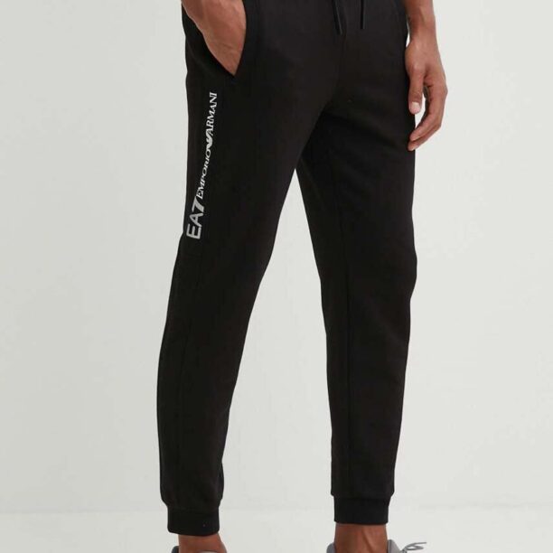 EA7 Emporio Armani pantaloni de trening din bumbac culoarea negru