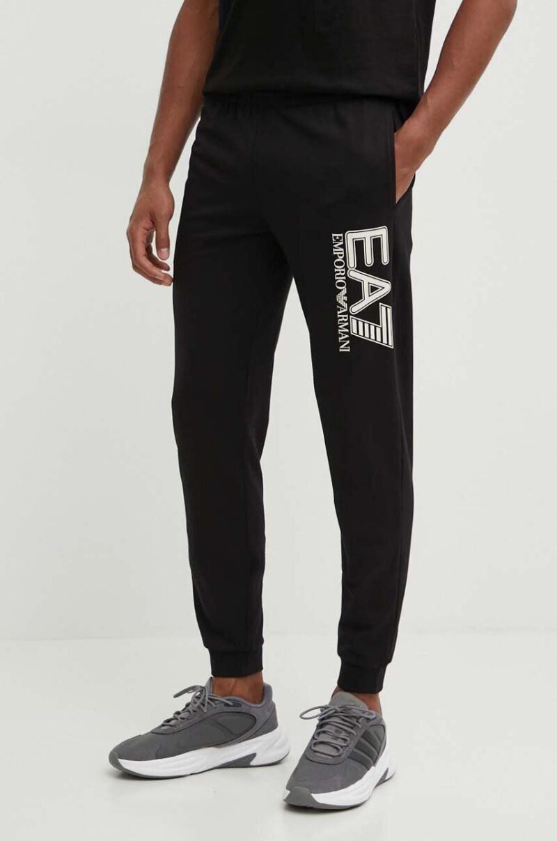 EA7 Emporio Armani pantaloni de trening din bumbac culoarea negru