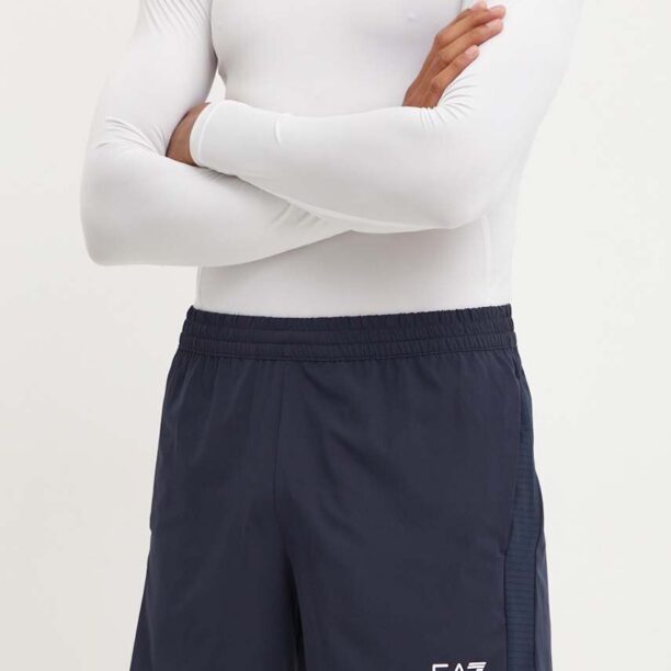 EA7 Emporio Armani pantaloni scurți de antrenament culoarea albastru marin