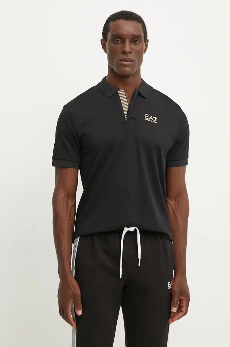 EA7 Emporio Armani polo de bumbac culoarea negru