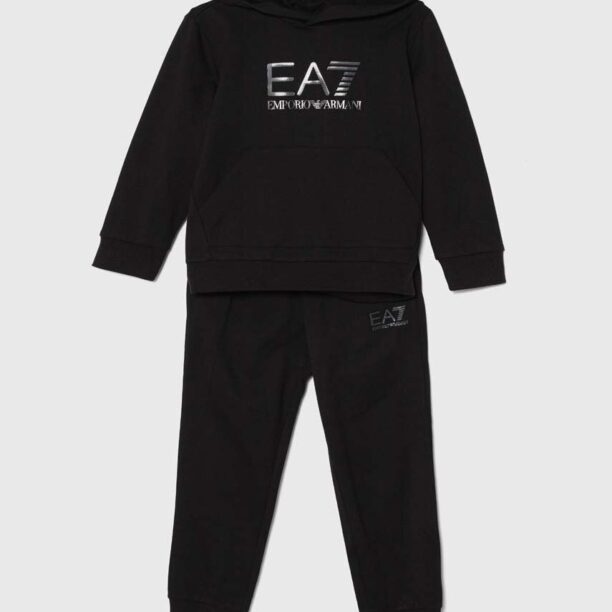 EA7 Emporio Armani trening de bumbac pentru copii culoarea negru