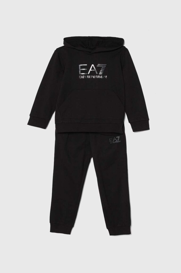 EA7 Emporio Armani trening de bumbac pentru copii culoarea negru