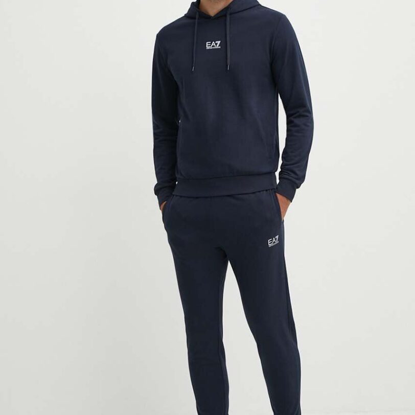 EA7 Emporio Armani trening din bumbac culoarea albastru marin