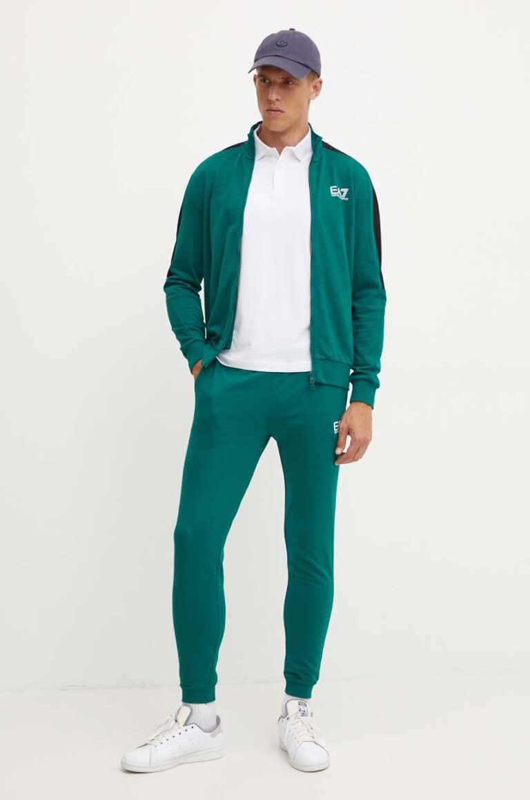 EA7 Emporio Armani trening din bumbac culoarea verde