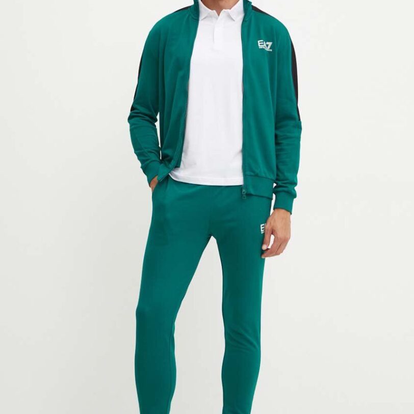 EA7 Emporio Armani trening din bumbac culoarea verde