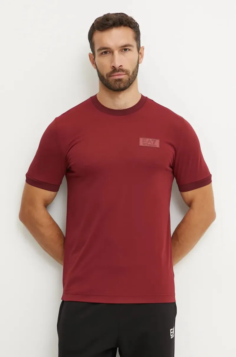 EA7 Emporio Armani tricou de antrenament culoarea bordo