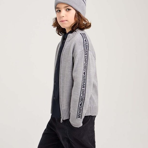 Emporio Armani cardigan de lână pentru copii culoarea gri