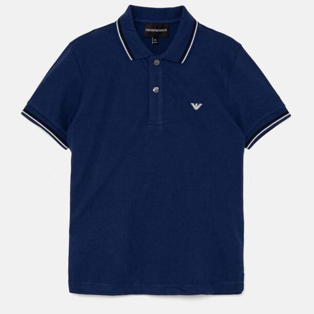 Emporio Armani tricou polo copii culoarea albastru marin