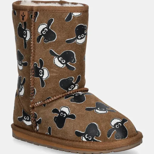 Emu Australia cizme de zapada din piele intoarsa Shaun The Sheep Print culoarea maro