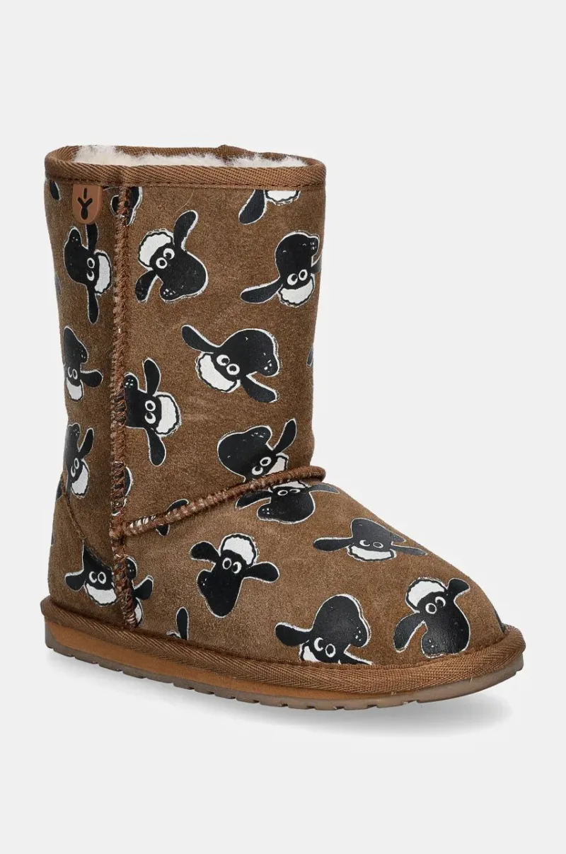 Emu Australia cizme de zapada din piele intoarsa Shaun The Sheep Print culoarea maro