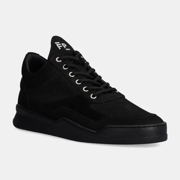 Filling Pieces sneakers din piele intoarsă Low Top culoarea negru