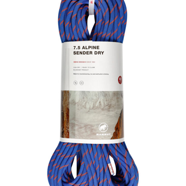 Funie dublă Mammut 7.5 Alpine Sender Dry Rope 60 m - blue/safety orange