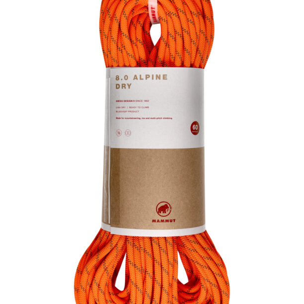 Funie dublă Mammut 8.0 Alpine Dry Rope 60 m - safety orange/boa