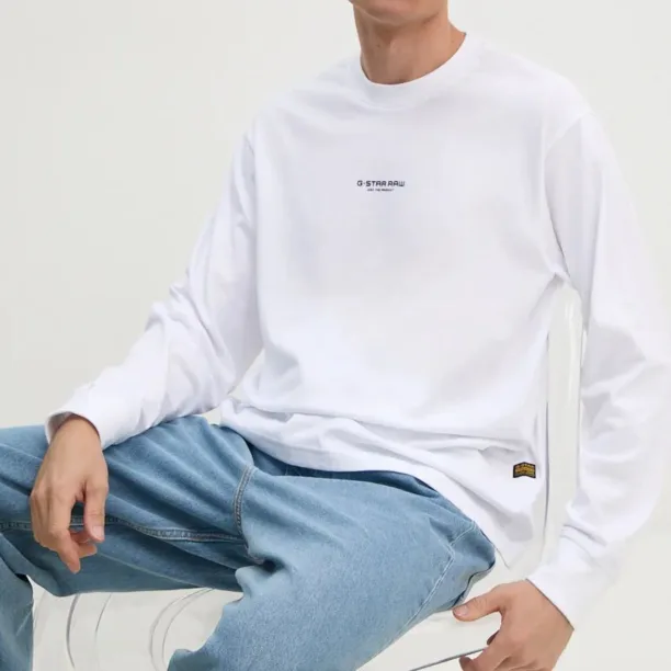 G-Star Raw longsleeve din bumbac culoarea alb