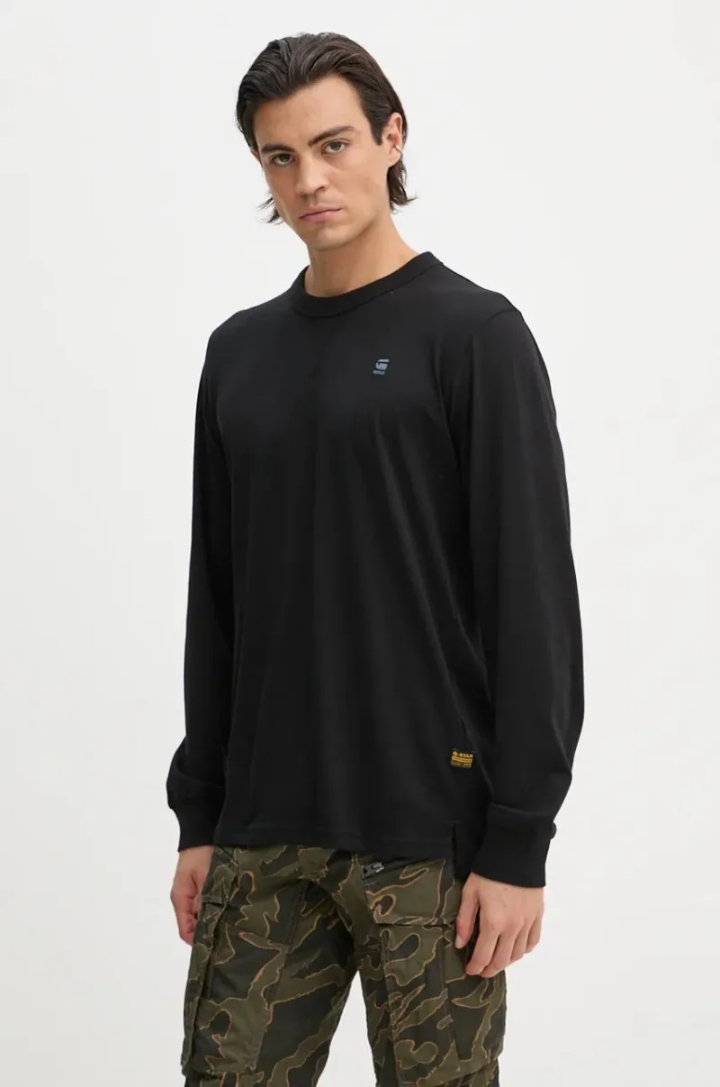 G-Star Raw longsleeve din bumbac culoarea negru