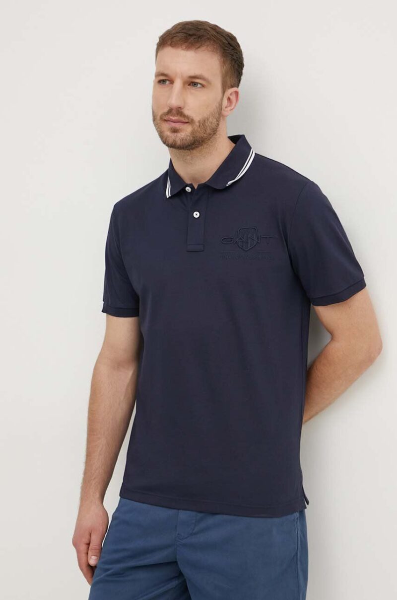 Gant polo de bumbac culoarea albastru marin