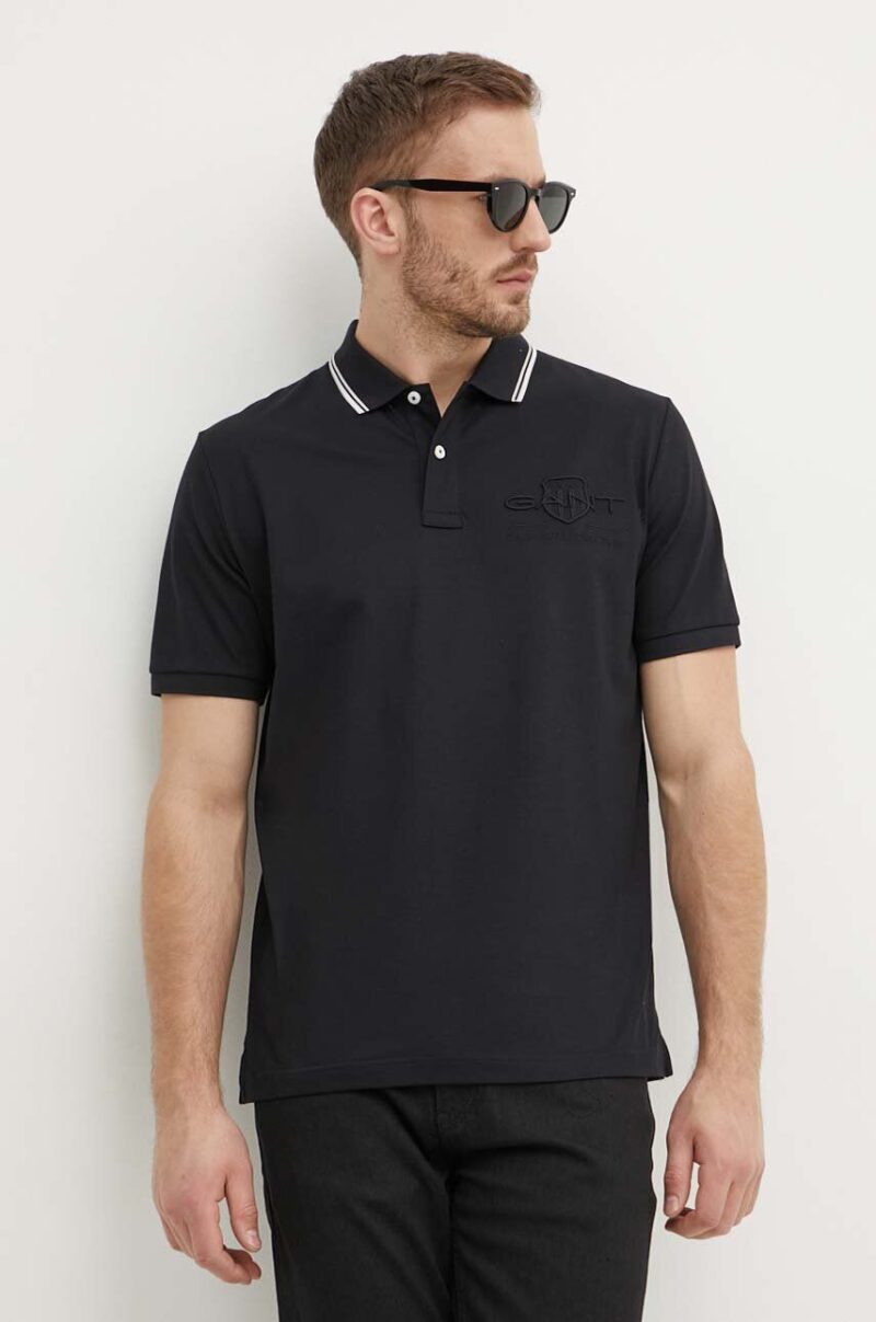 Gant polo de bumbac culoarea negru