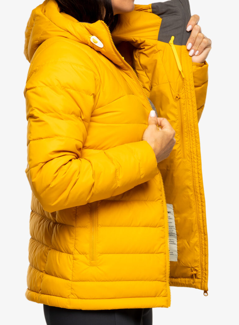 Original Geaca femei Fjallraven Expedition Pack Down Hoodie - mustard yellow