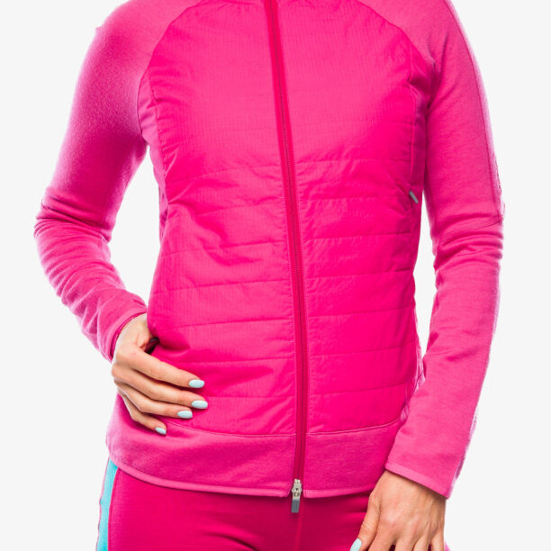 Geaca hibridă femei Icebreaker Merino Quantum Hybrid LS Zip Hoodie - pink/tempo