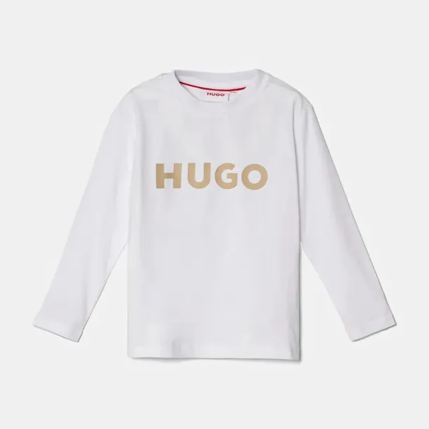 HUGO longsleeve din bumbac pentru copii culoarea alb