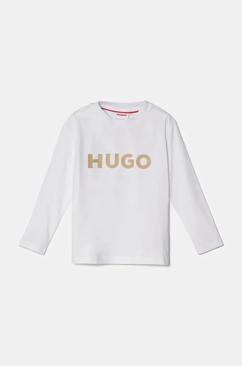 HUGO longsleeve din bumbac pentru copii culoarea alb