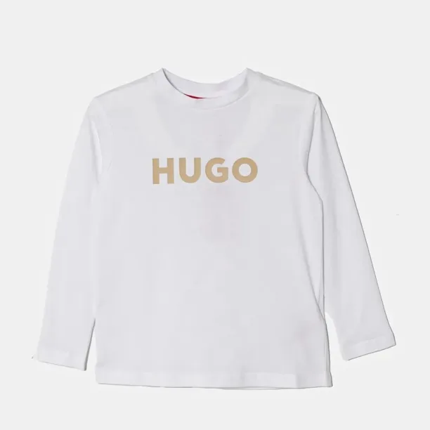 HUGO longsleeve din bumbac pentru copii culoarea alb