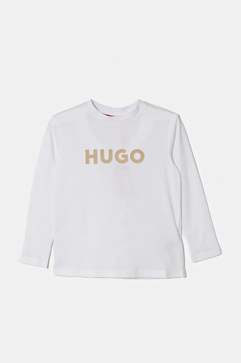 HUGO longsleeve din bumbac pentru copii culoarea alb