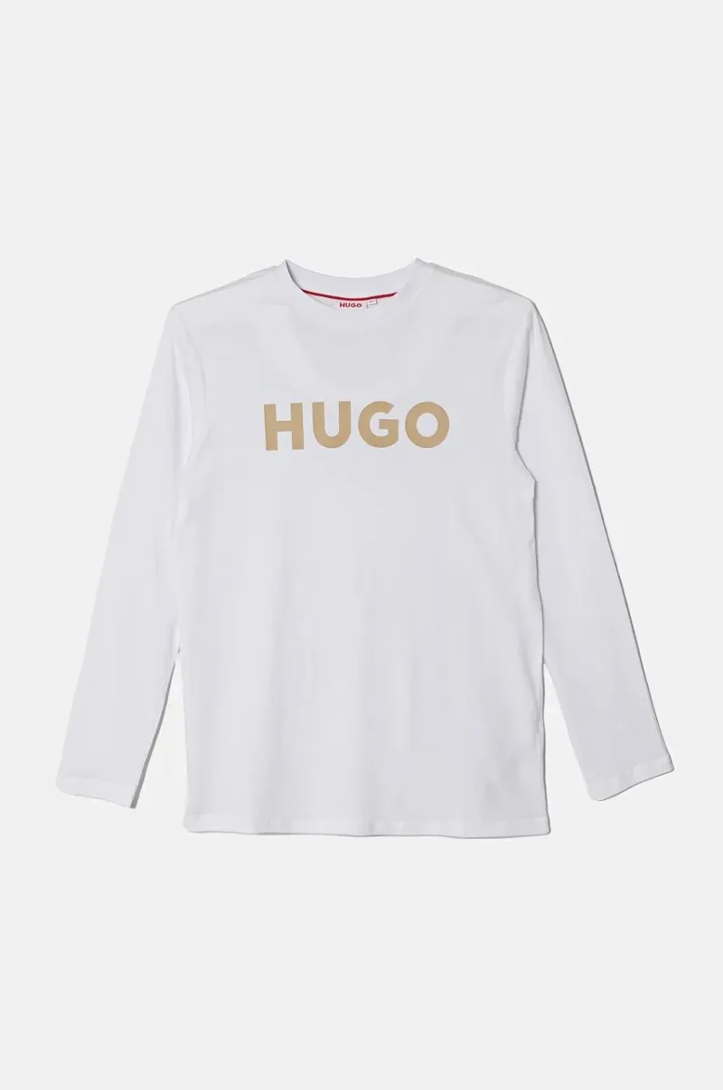 HUGO longsleeve din bumbac pentru copii culoarea alb