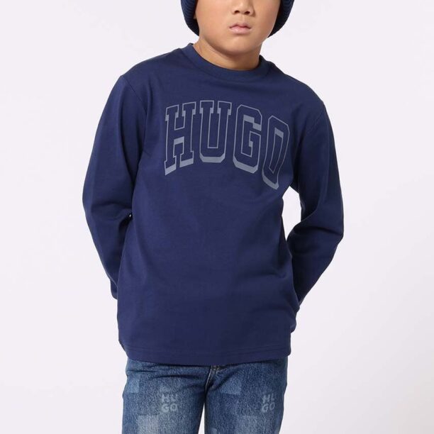 HUGO longsleeve din bumbac pentru copii culoarea albastru marin