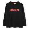 HUGO longsleeve din bumbac pentru copii culoarea negru